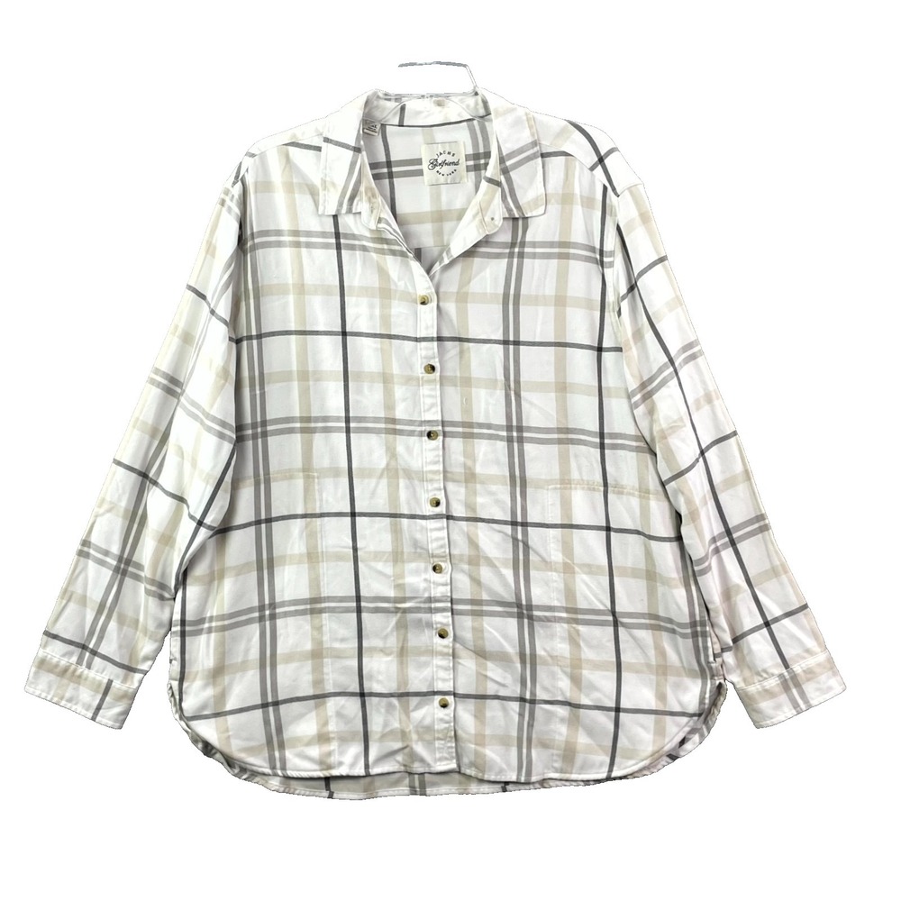 Jachs New York Girlfriend Flannel Shirt Womens‎ 2XL White Plaid Academia Travel